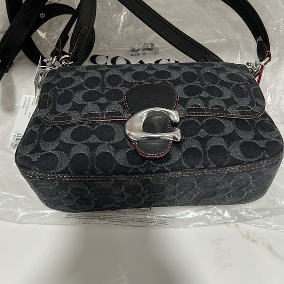 Coach Tabby Washed Denim Black Denim Signature Soft Small Shoulder Bag - Picture 7 of 14